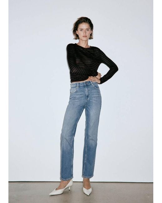 Mango Blue High Waist Straight Jeans