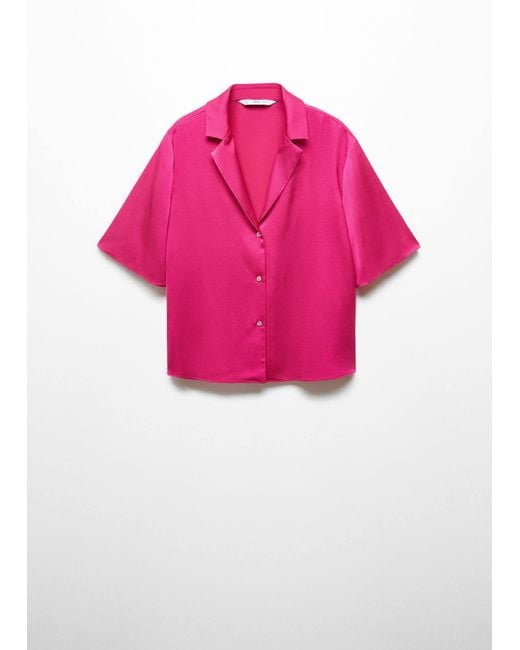 Mango Pink Short-sleeved Satin Shirt