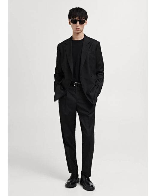 Mango Black Boston Regular-Fit Double-Breasted Suit Jacket for men