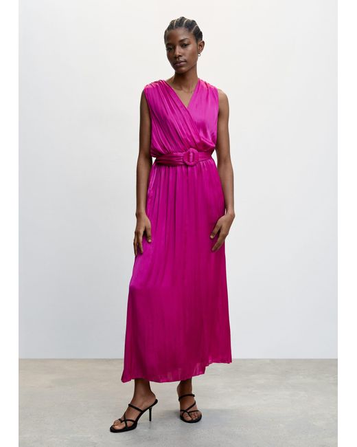 Mango Pink Pleated Satin Dress