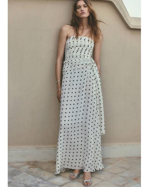 Mango White A-Line Polka-Dot Dress