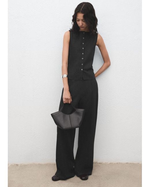 Mango Black Round Neck Buttoned Waistcoat