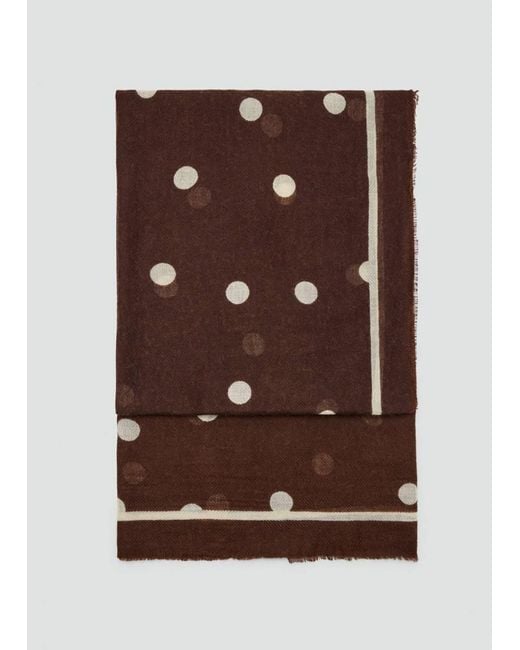 Mango Brown Printed Scarf With Frayed Finishes