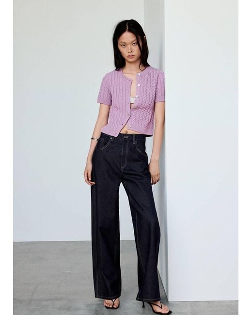 Mango Multicolor Cable-Knit Short-Sleeve Cardigan