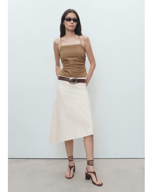 Mango White Asymmetrical Cotton Midi-Skirt