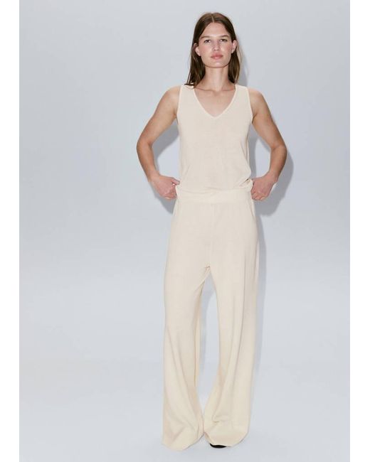 Mango White Straight-Fit Trousers With Elastic Waist