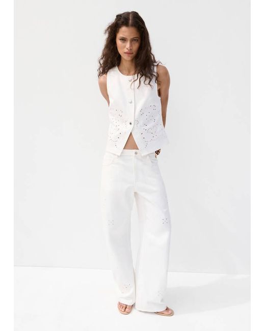 Mango White Embroidered Cut-Out Balloon Jeans