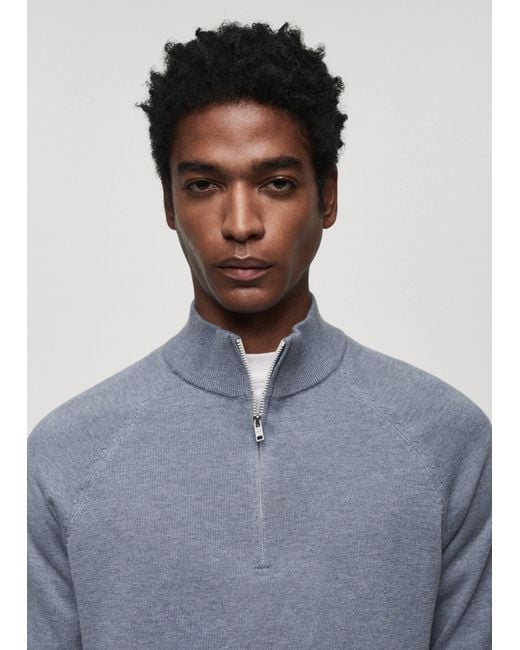 Mango Blue Cotton Sweater With Neck Zip China for men
