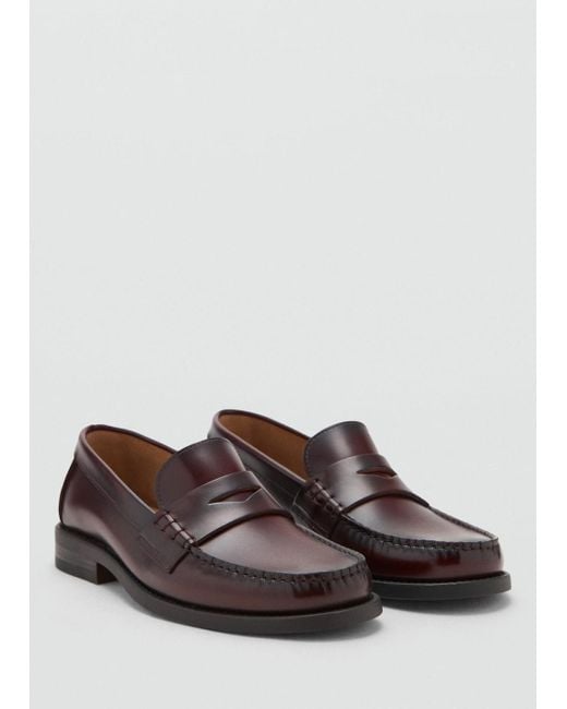 Mango Brown Aged-Leather Loafers for men
