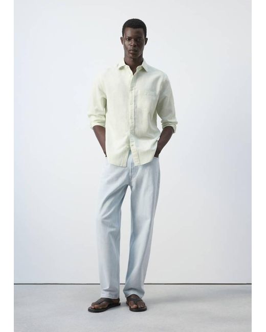 Mango White Regular-Fit Linen Cotton Shirt for men