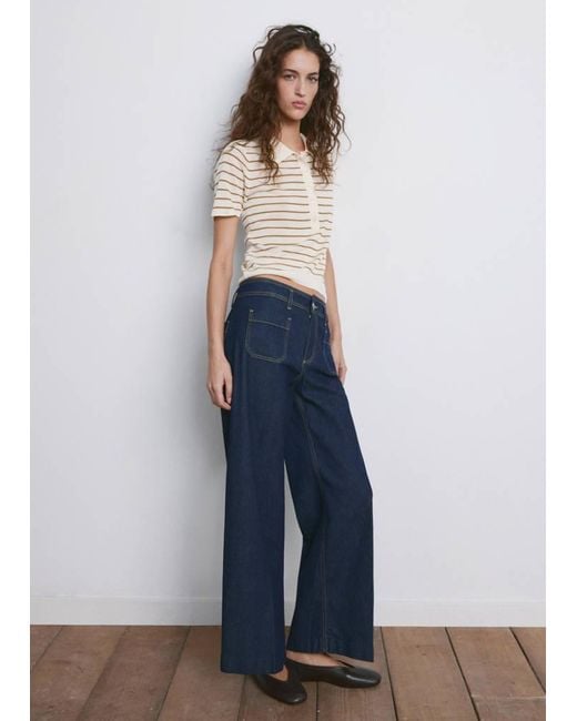 Mango Blue Wide Leg Jeans With Pockets