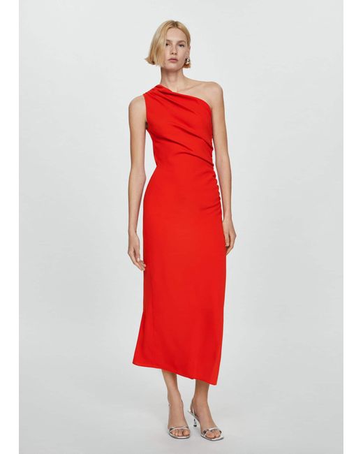 Mango Red Asymmetrical Dress With Side Slit