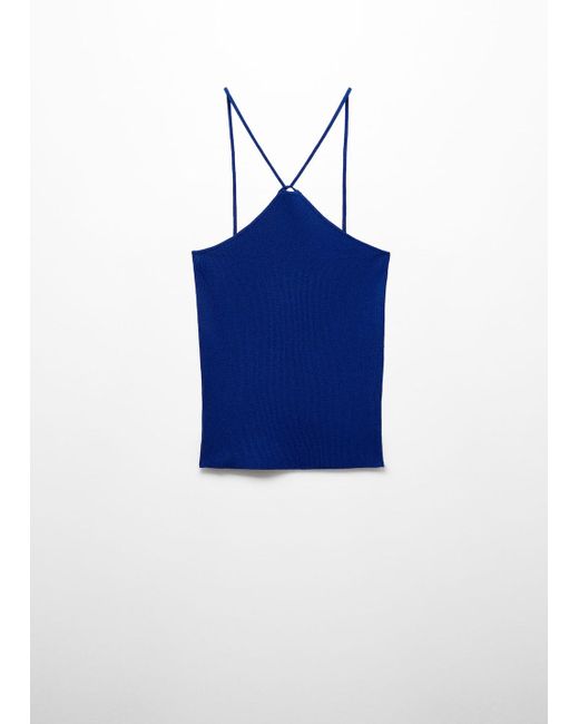 Mango Blue Knitted Top With Metallic Thread