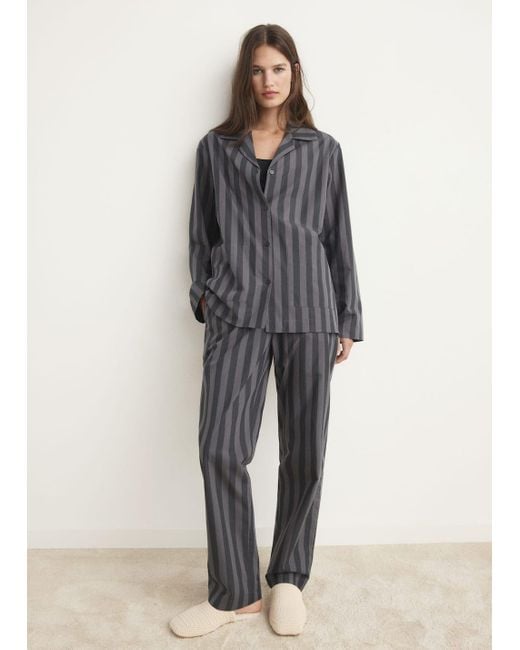 Mango Gray Woven Striped Pyjama Top