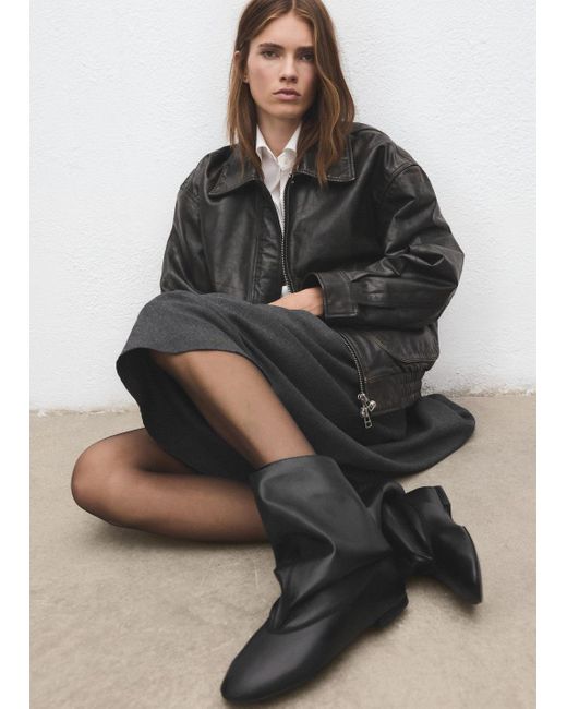 Mango Brown Wide Leg Boots