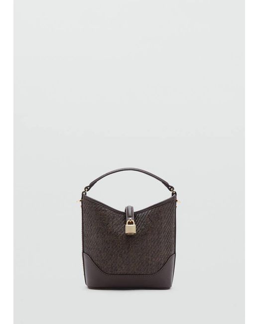 Mango White Small Raffia Bucket Bag
