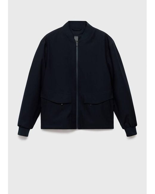 Mango Blue Packable Water-Repellent Bomber Jacket for men