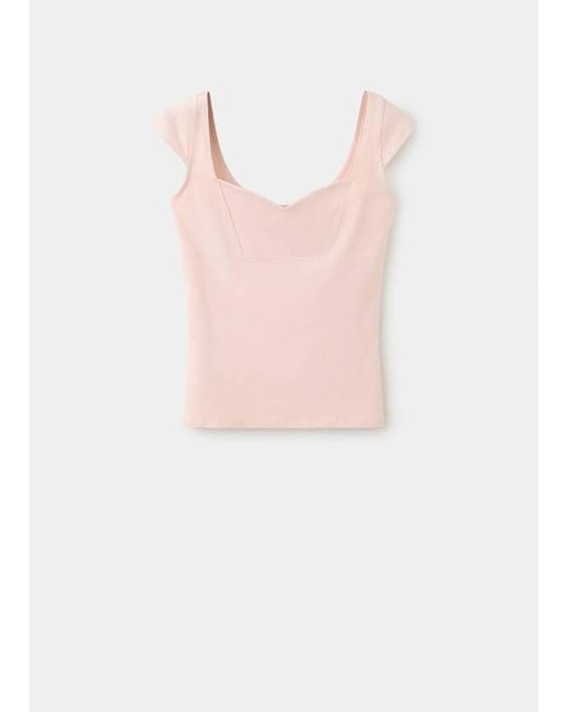 Mango Pink Fitted V-Neck Top