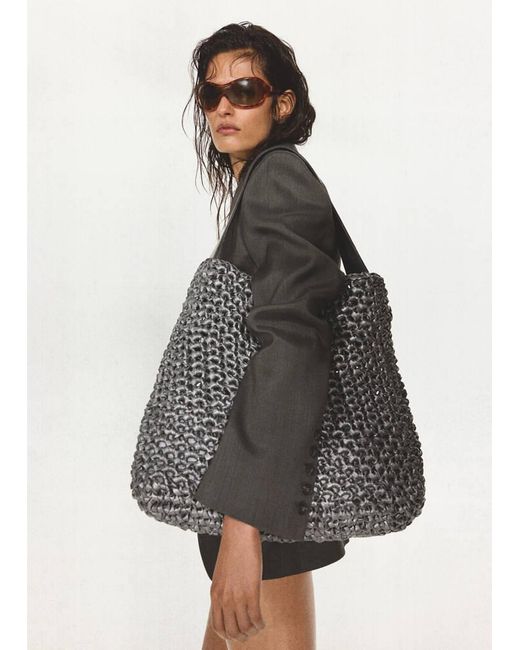 Mango Gray Braided Leather Maxi-Bag