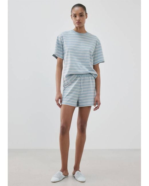 Mango Blue Cotton Striped Pyjama Shorts