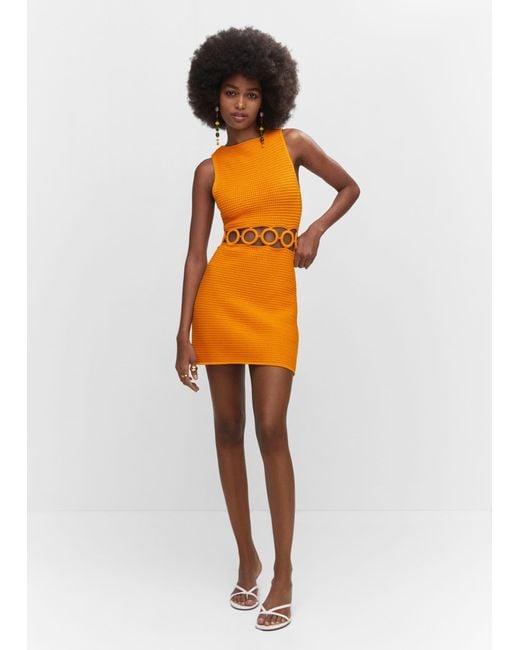 Mango Orange Hoops Crochet Dress
