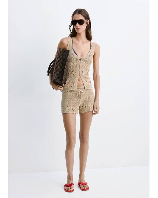 Mango Natural Crochet Buttoned Gilet
