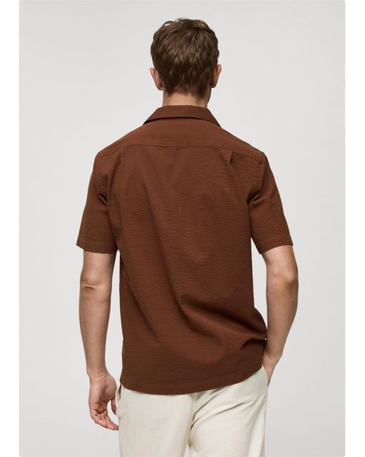 Mango Brown Regular-fit 100% Seersucker Cotton Shirt for men