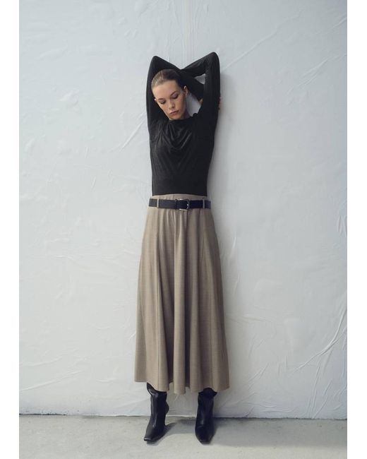 Mango Gray A-Line Skirt With Godets And Belt