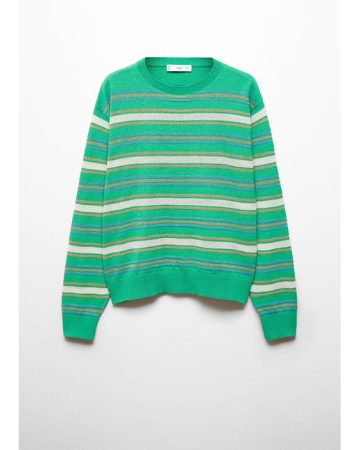 Mango Green Round-neck Striped Sweater Pastel