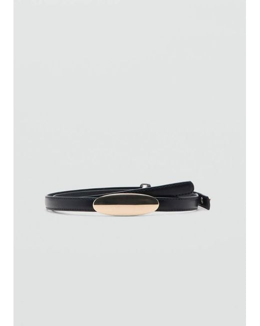 Mango White Thin Belt With Metal Detail