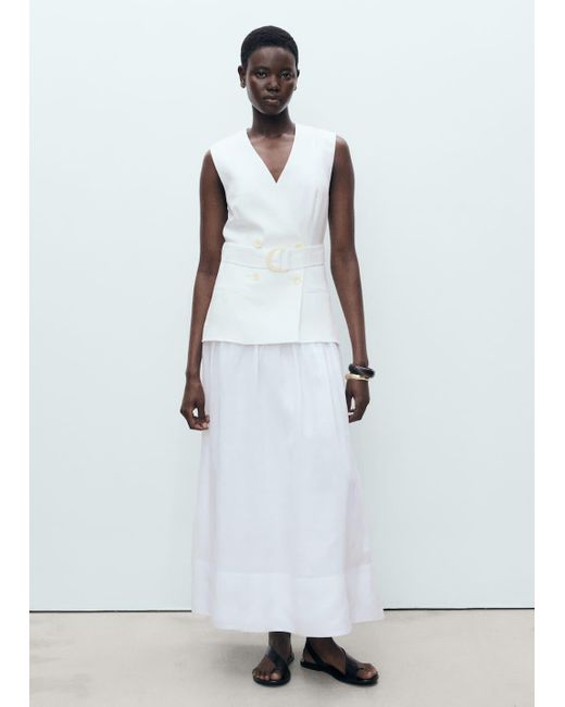Mango White Linen And Ramie Dress With Belt