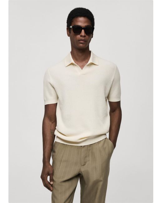 Mango Natural Ribbed Cotton Polo Shirt Off for men