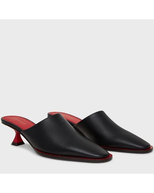 Mansur Gavriel Leather Kitten Mule in Black | Lyst
