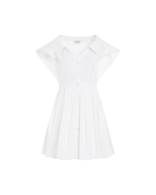 Alexander McQueen White Compact Popeline Dress, Short Sleeves, , 100% Cotton