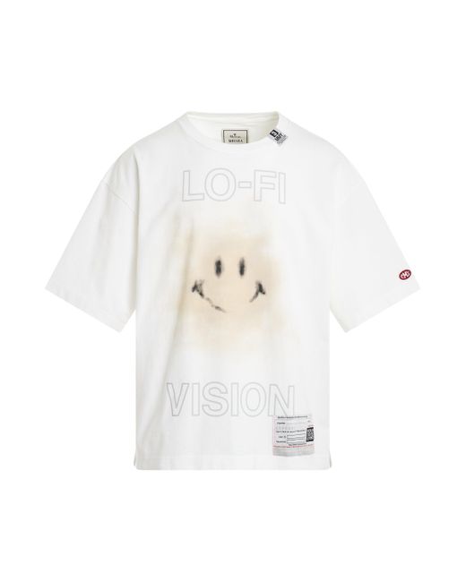 Maison Mihara Yasuhiro White Smiley Face Printed T-Shirt, Round Neck, Short Sleeves, , 100% Cotton for men