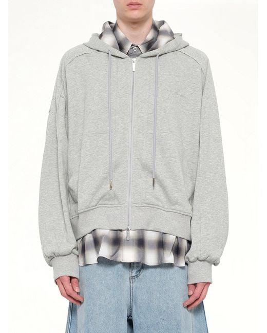 Feng Chen Wang Gray 1 Zip Hoodie With Check for men