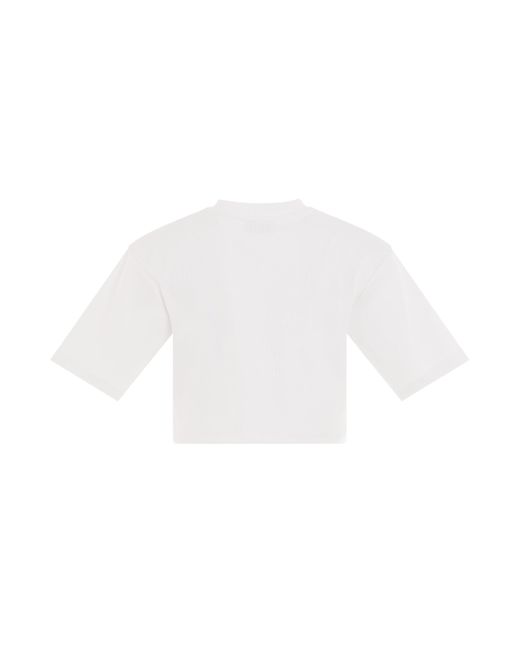 Off-White c/o Virgil Abloh White Off- Off Stamp Rib Crop T-Shirt, Round Neck, Short Sleeves, 100% Cotton, Size: Large