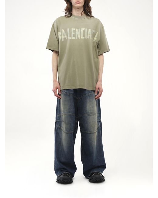 Balenciaga Green Tape Type Medium Fit T-Shirt, Short Sleeves, 100% Cotton, Size: Small for men