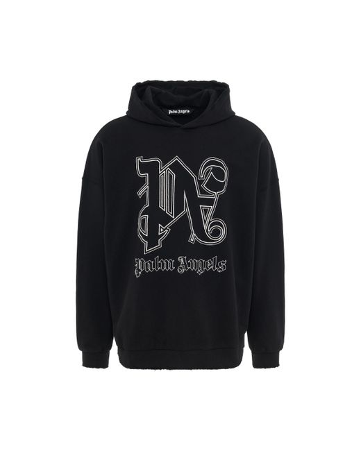 Palm Angels Blue Classic Monogram Statement Hoodie, Long Sleeves, , 100% Cotton, Size: Medium for men