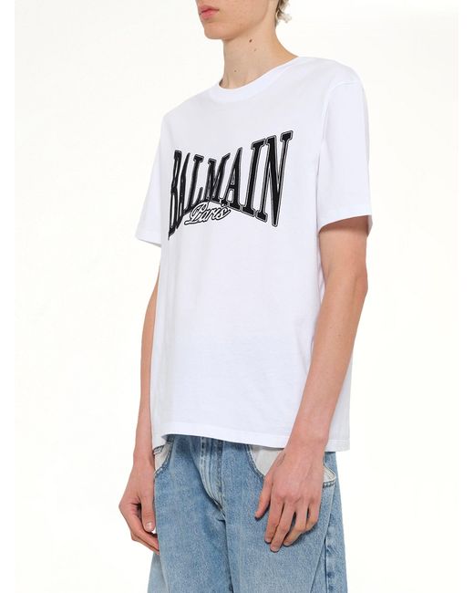 Balmain White College Flock T-Shirt for men