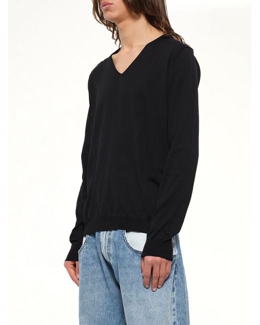 Maison Margiela Black V-Neck Knit Sweater for men