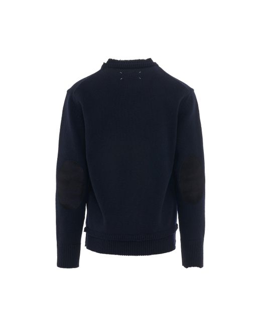 Maison Margiela Blue Elbow Patch Knit Sweater, , 100% Cotton for men