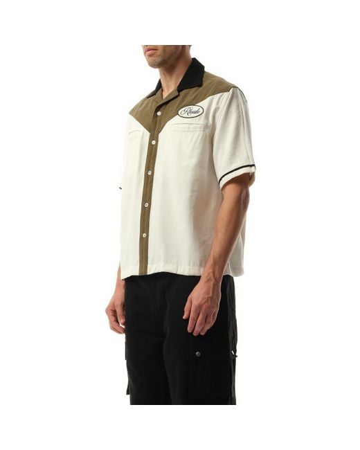 Rhude Natural 'Town&Country Bowling Shirt, Short Sleeves, Military/Off, 100% Polyester, Size: Small for men