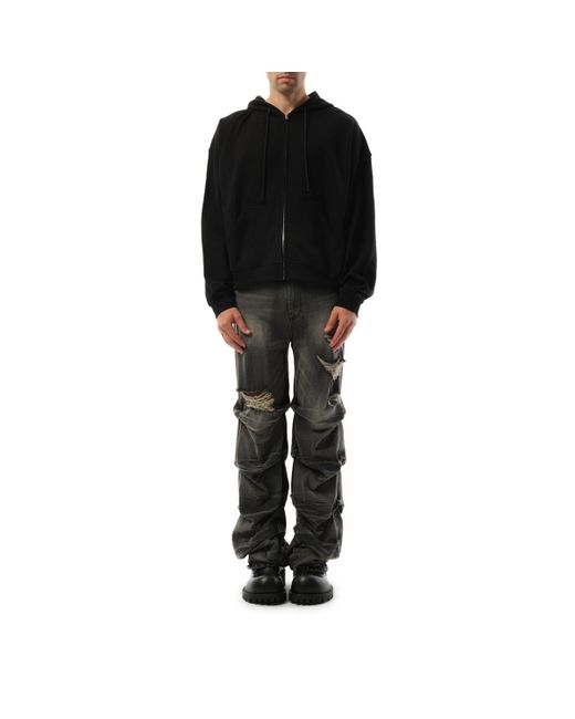 we11done Black Twin All Around Hoodie Zip-Up, 100% Cotton, Size: Small for men