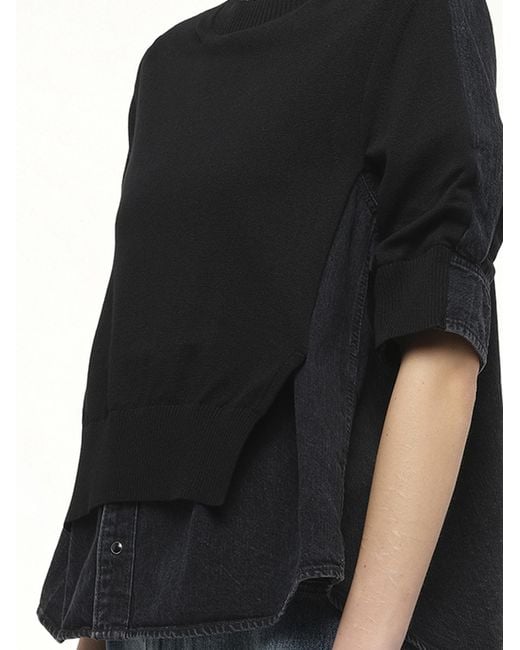 Sacai Black X Denim X Knit Pullover, 100% Polyester