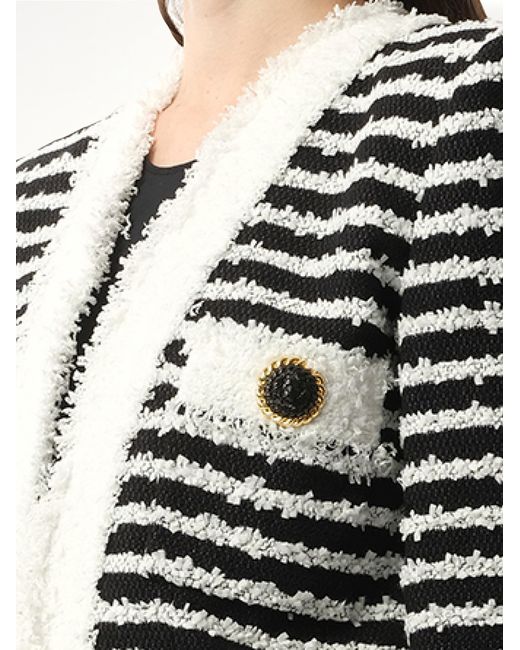 Balmain Black 4Pkt Mariniere Tweed Jacket, 100% Cotton