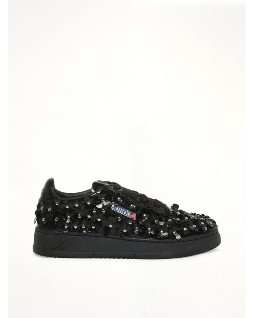 Autry Black Medalist Low Patent Flower Sneaker