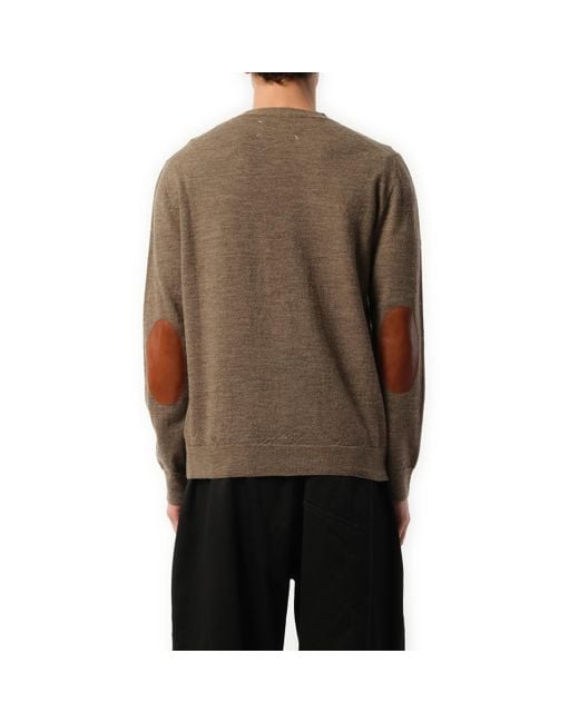 Maison Margiela Brown Elbow Patch Knit Cardigan, Long Sleeves, 100% Wool, Size: Medium for men