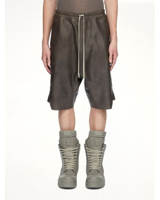 Rick Owens Gray Basket Swingers Leather Shorts for men