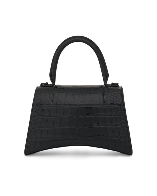 Balenciaga Black Hourglass Small Croco Embossed Bag, , 100% Leather